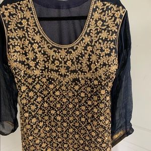 Stunning Midnight Blue and Gold Gharara Indian/Pakistani 3 piece Outfit